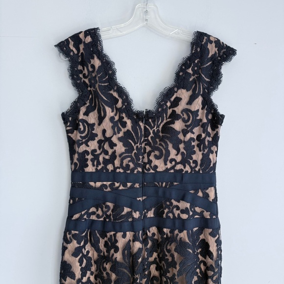 Tadashi Shoji Lace & Tulle Sheath Dress 6 Navy Nude Cocktail Party Wedding Guest - Picture 7 of 15